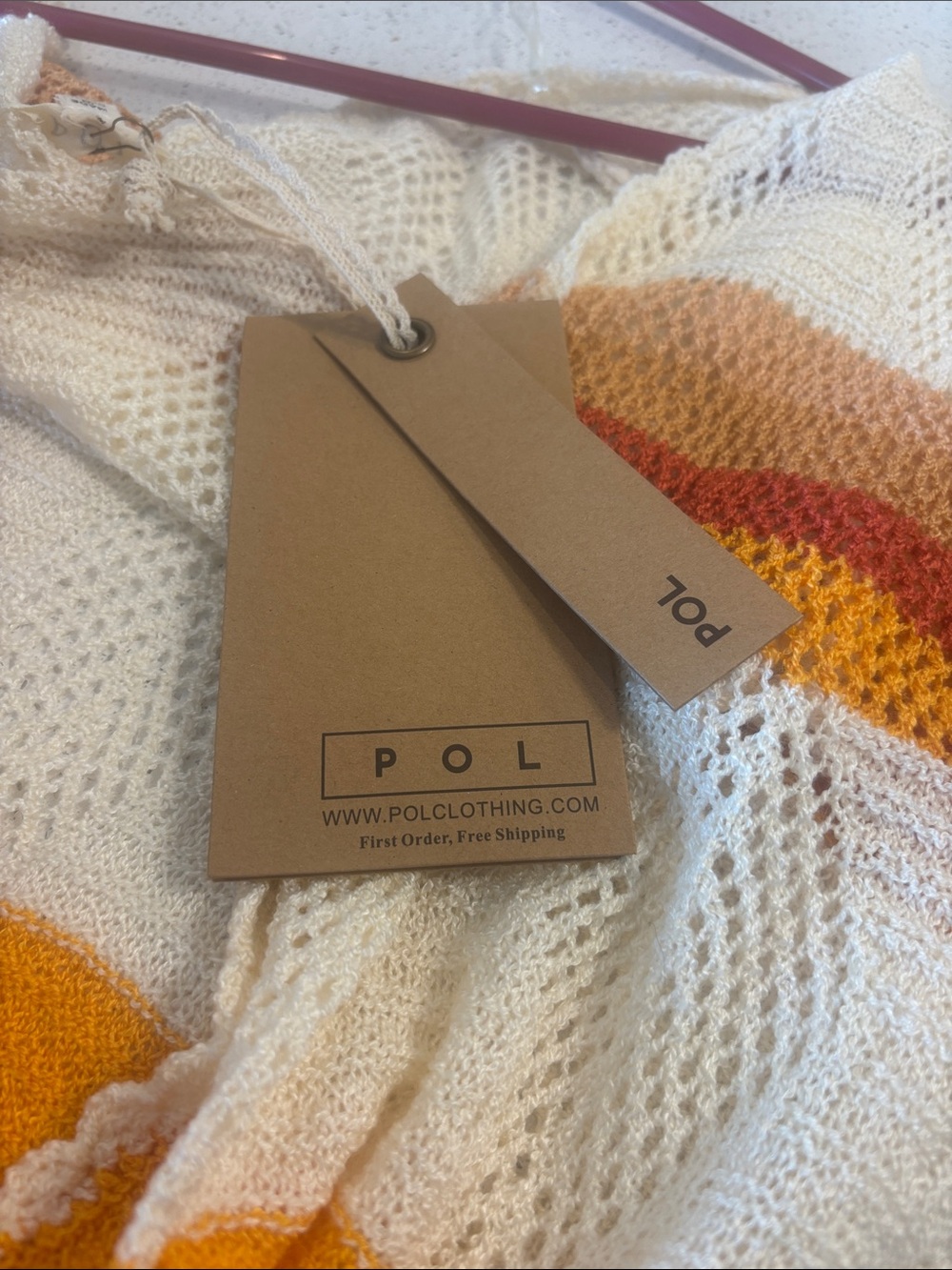 NEW POL Striped Crochet Cardigan/Duster in Cream, Orange & Rust - Picture 5 of 6